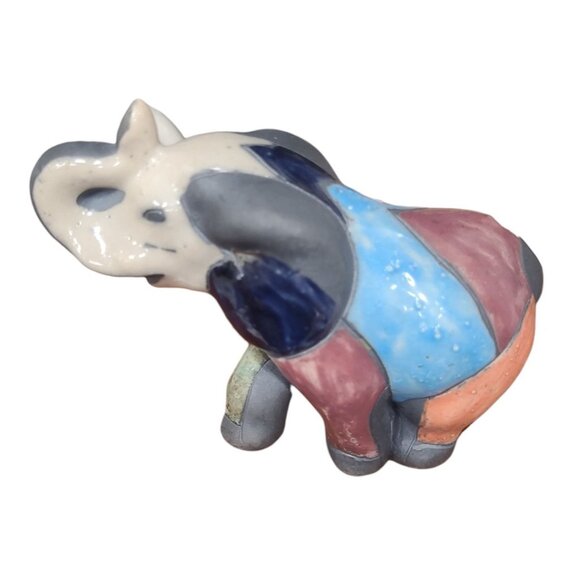 Handmade Elephant Figurine Ceramic & Glazed Multicolor - Picture 3 of 8